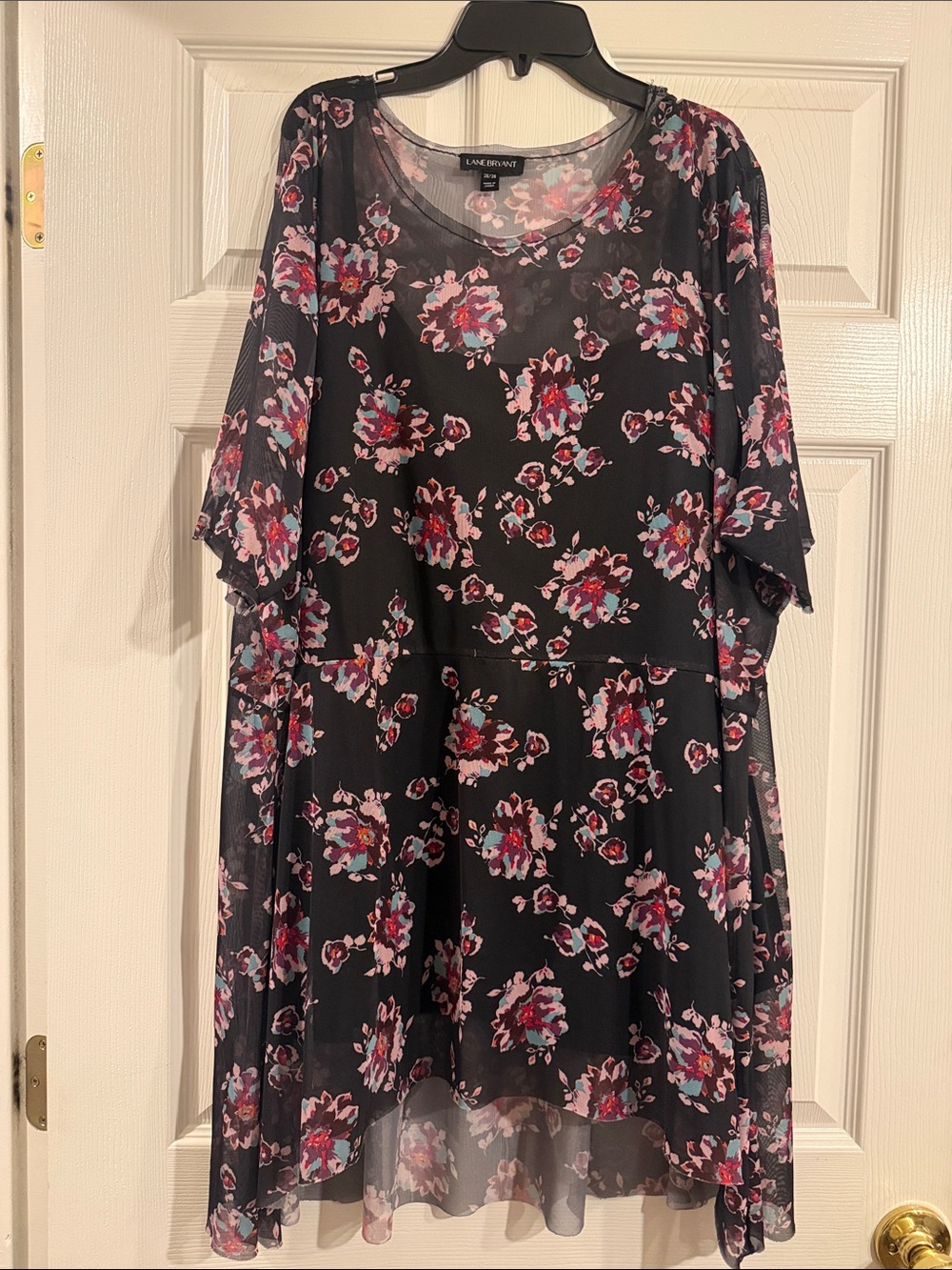 Lane Bryant Black Floral Sheer Tunic - Pink & Purple Print